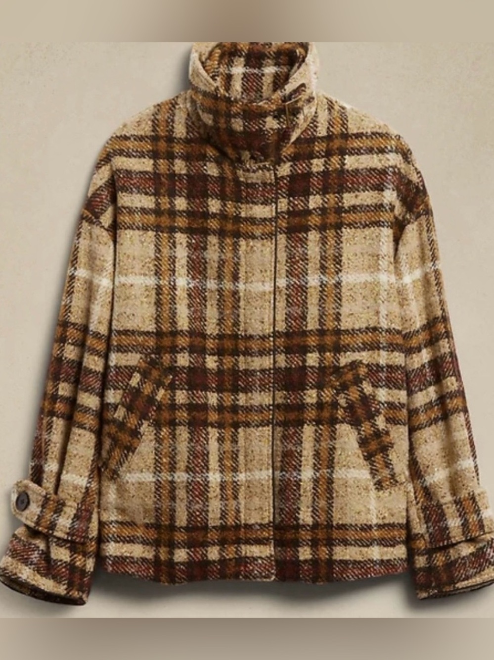 Balcamaan Funnel Neck Banana Republic
Wool/Silk Blend Plaid Jacket XXS fitsXS/S